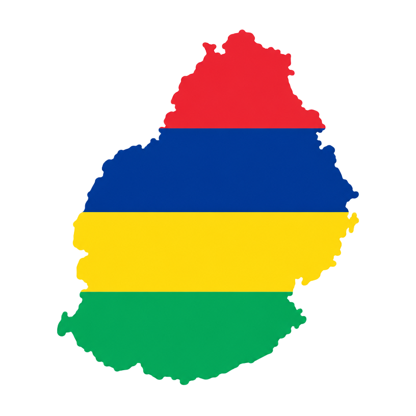 Map of Mauritius filled with the national flag